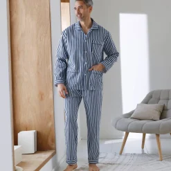 Pyjama En Kamerjas<Blancheporte Gestreepte pyjama - katoenflanel marine / ecru