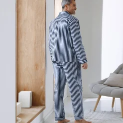 Pyjama En Kamerjas<Blancheporte Gestreepte pyjama - katoenflanel marine / ecru