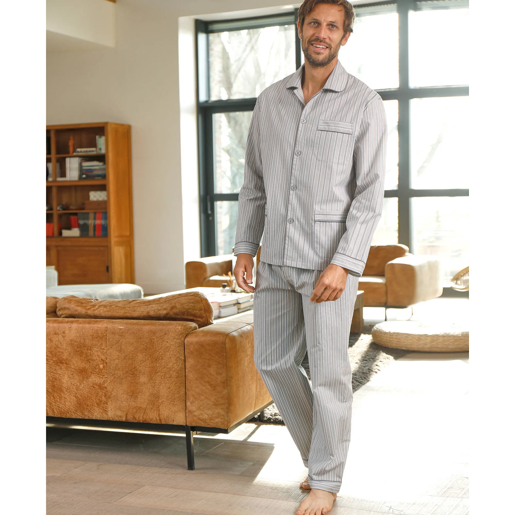 Pyjama En Kamerjas<Blancheporte Gestreepte pyjama - katoenflanel grijs