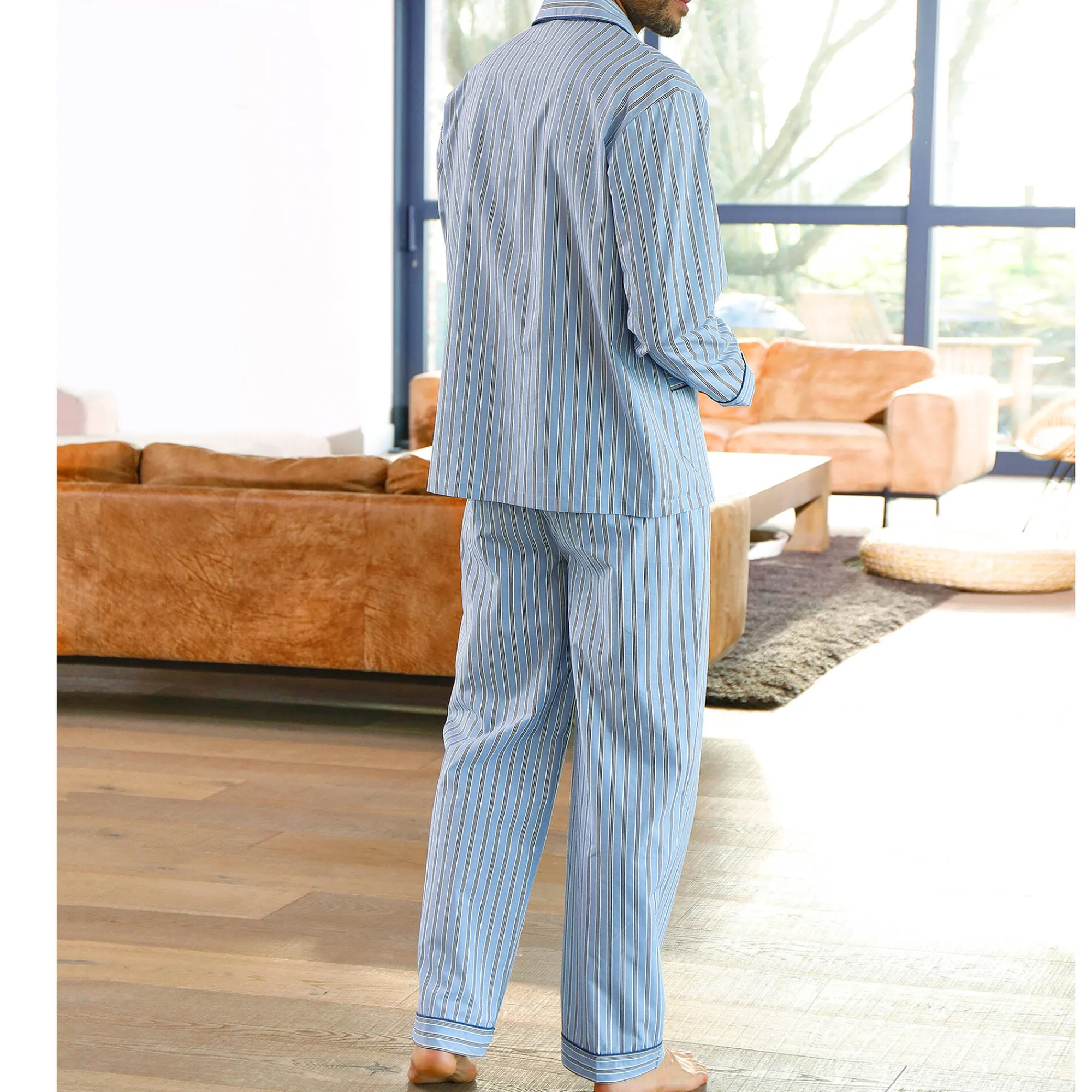 Pyjama En Kamerjas<Blancheporte Gestreepte pyjama - katoenflanel hemelsblauw