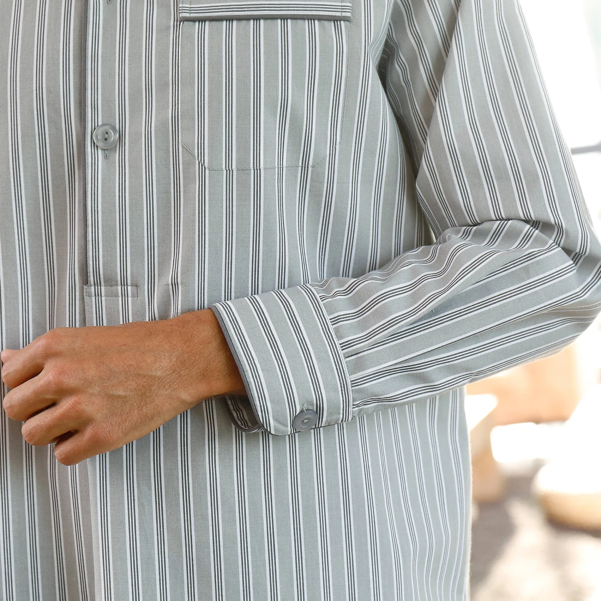 Pyjama En Kamerjas<Blancheporte Gestreepte pyjama in liketstijl - katoenpopeline grijs