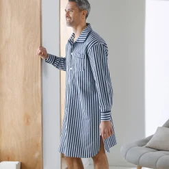 Pyjama En Kamerjas<Blancheporte Gestreepte pyjama in liketstijl - katoenflanel marine / ecru