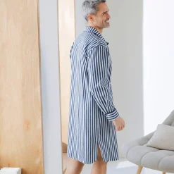 Pyjama En Kamerjas<Blancheporte Gestreepte pyjama in liketstijl - katoenflanel marine / ecru