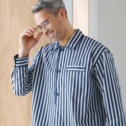 Pyjama En Kamerjas<Blancheporte Gestreepte pyjama in liketstijl - katoenpopeline marine / ecru