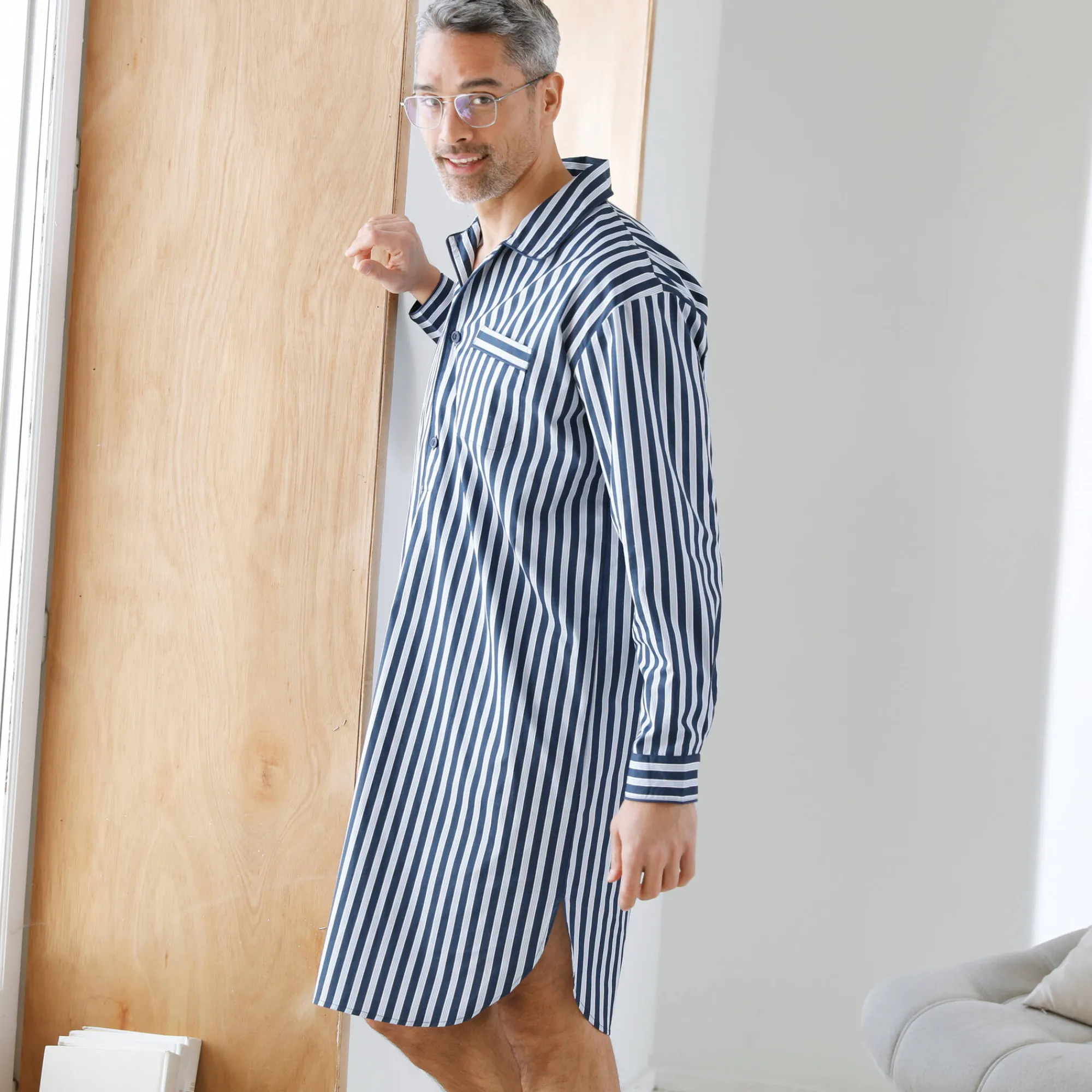 Pyjama En Kamerjas<Blancheporte Gestreepte pyjama in liketstijl - katoenpopeline marine / ecru