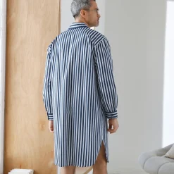 Pyjama En Kamerjas<Blancheporte Gestreepte pyjama in liketstijl - katoenpopeline marine / ecru