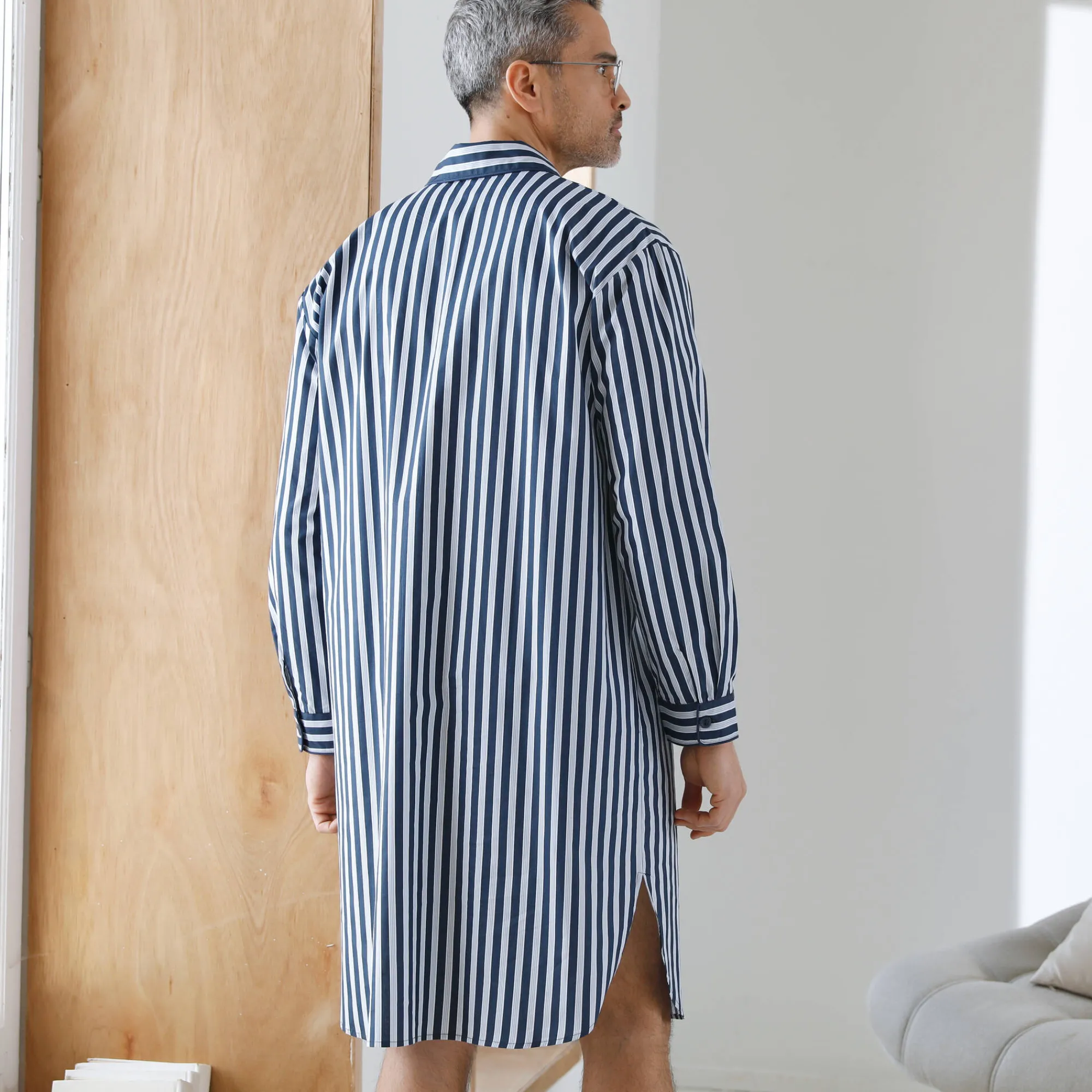 Pyjama En Kamerjas<Blancheporte Gestreepte pyjama in liketstijl - katoenpopeline marine / ecru