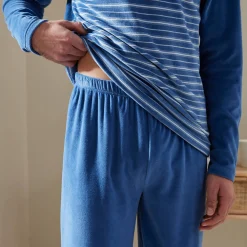 Pyjama En Kamerjas<Blancheporte Gestreepte pyjama in velours met korte mouwen blauw