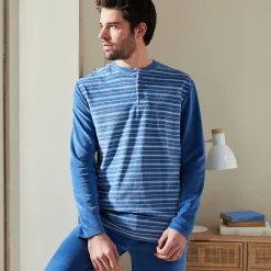 Pyjama En Kamerjas<Blancheporte Gestreepte pyjama in velours met korte mouwen blauw