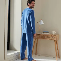 Pyjama En Kamerjas<Blancheporte Gestreepte pyjama in velours met korte mouwen blauw