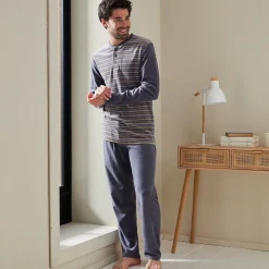 Pyjama En Kamerjas<Blancheporte Gestreepte pyjama in velours met korte mouwen antraciet