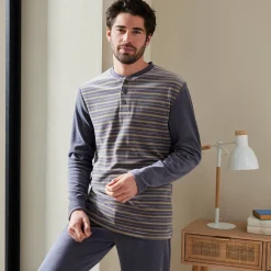 Pyjama En Kamerjas<Blancheporte Gestreepte pyjama in velours met korte mouwen antraciet