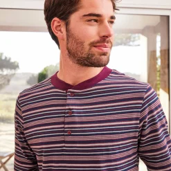 Pyjama En Kamerjas<Blancheporte Gestreepte pyjama met Tunesische hals bordeaux
