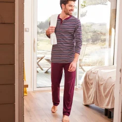Pyjama En Kamerjas<Blancheporte Gestreepte pyjama met Tunesische hals bordeaux