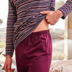 Pyjama En Kamerjas<Blancheporte Gestreepte pyjama met Tunesische hals bordeaux