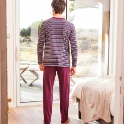Pyjama En Kamerjas<Blancheporte Gestreepte pyjama met Tunesische hals bordeaux