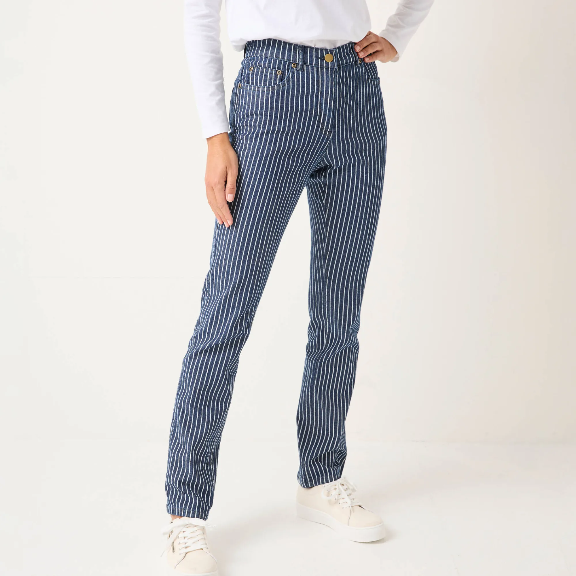 Jeans<Blancheporte Gestreepte rechte jeans dark blue