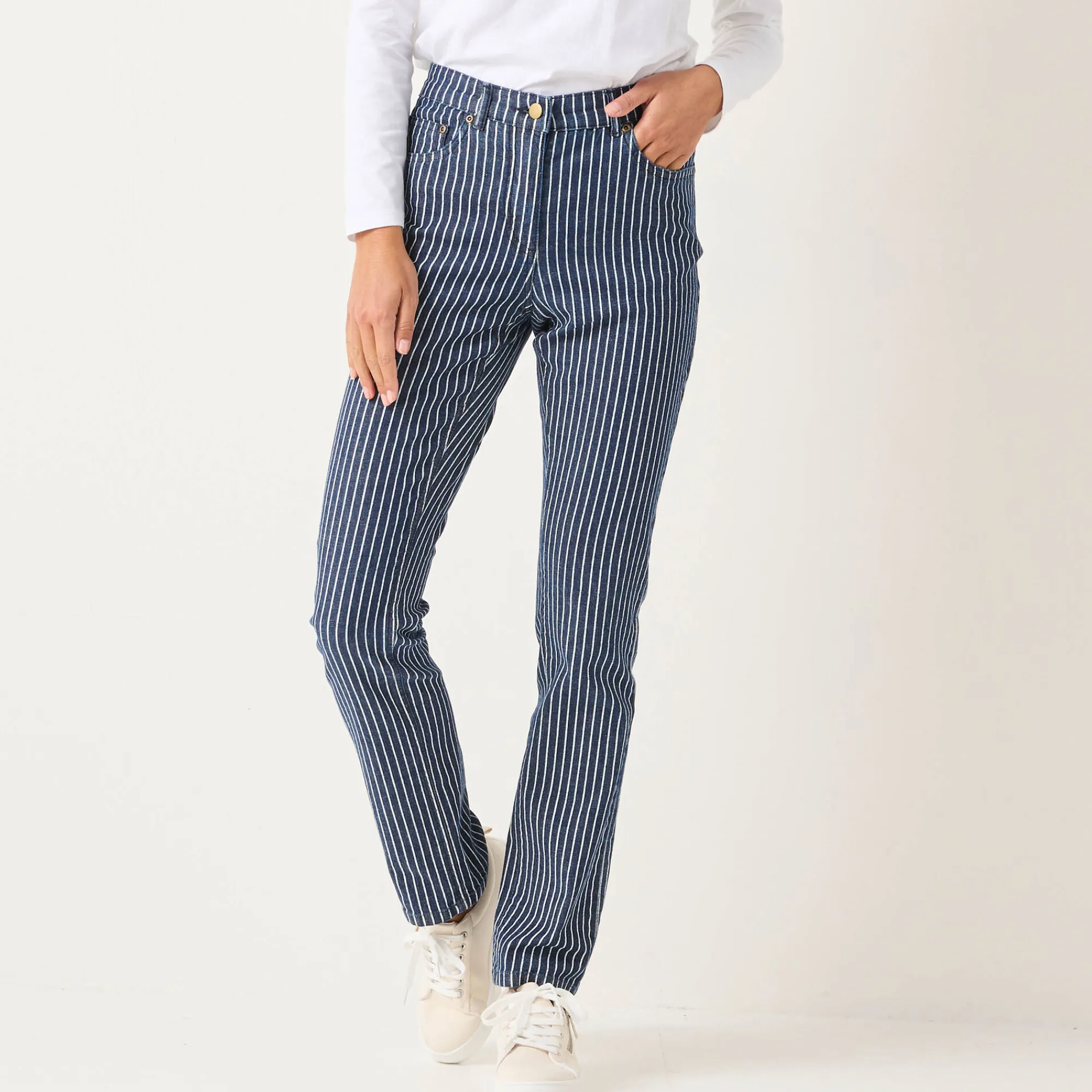 Jeans<Blancheporte Gestreepte rechte jeans dark blue