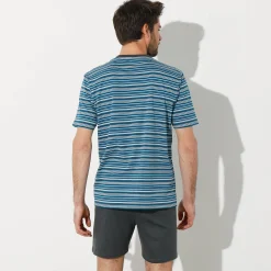Pyjama En Kamerjas<Blancheporte Gestreepte shortama met Tunesische hals antraciet / eendenblauw