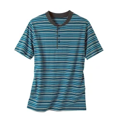 Pyjama En Kamerjas<Blancheporte Gestreepte shortama met Tunesische hals antraciet / eendenblauw