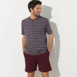 Pyjama En Kamerjas<Blancheporte Gestreepte shortama met Tunesische hals bordeaux