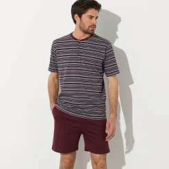 Pyjama En Kamerjas<Blancheporte Gestreepte shortama met Tunesische hals bordeaux