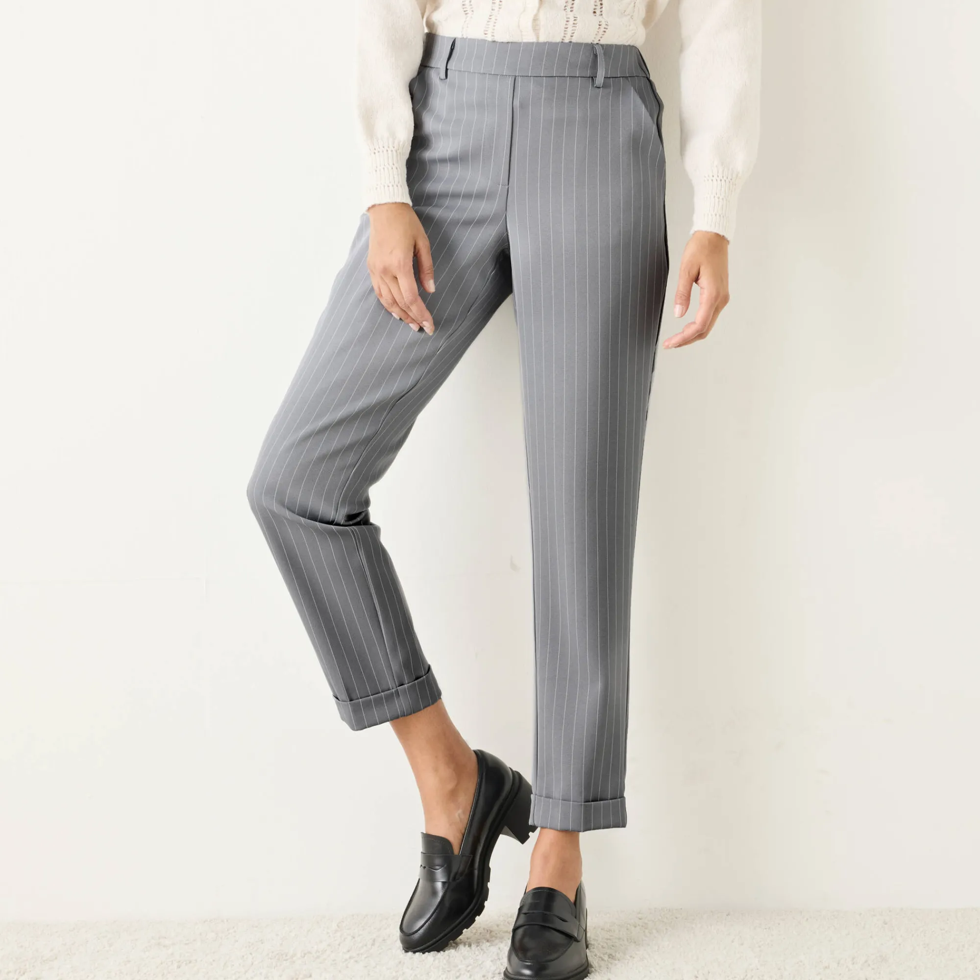 Broek<Blancheporte Gestreepte tapered 7/8-broek grijs / wit