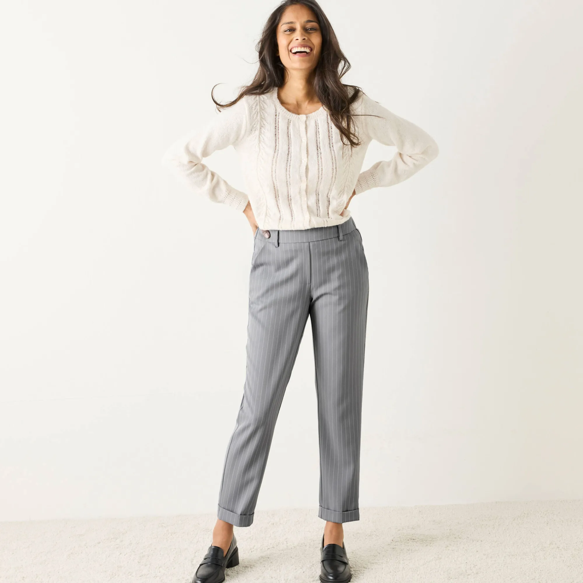 Broek<Blancheporte Gestreepte tapered 7/8-broek grijs / wit