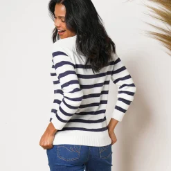 Trui En Vest<Blancheporte Gestreepte trui in marinestijl ecru / marine
