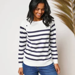 Trui En Vest<Blancheporte Gestreepte trui in marinestijl ecru / marine