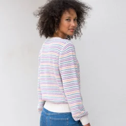 Trui En Vest<Blancheporte Gestreepte trui met aflopend effect, patenttricot ecru / veelkleurig