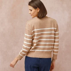 Trui En Vest<Blancheporte Gestreepte trui met boothals, knopen aan de schouders chiné beige / ecru