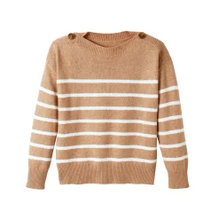 Trui En Vest<Blancheporte Gestreepte trui met boothals, knopen aan de schouders chiné beige / ecru