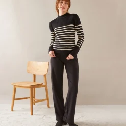 Trui En Vest<Blancheporte Gestreepte trui met opstaande hals, ribtricot zwart / ecru