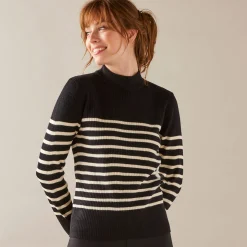 Trui En Vest<Blancheporte Gestreepte trui met opstaande hals, ribtricot zwart / ecru