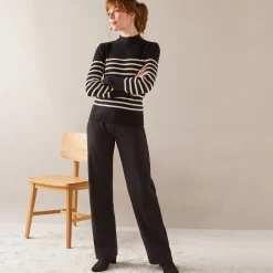 Trui En Vest<Blancheporte Gestreepte trui met opstaande hals, ribtricot zwart / ecru