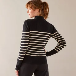Trui En Vest<Blancheporte Gestreepte trui met opstaande hals, ribtricot zwart / ecru