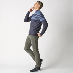 Trui En Vest<Blancheporte Gestreepte trui met opstaande kraag, kasjmiertouch marine / blauw