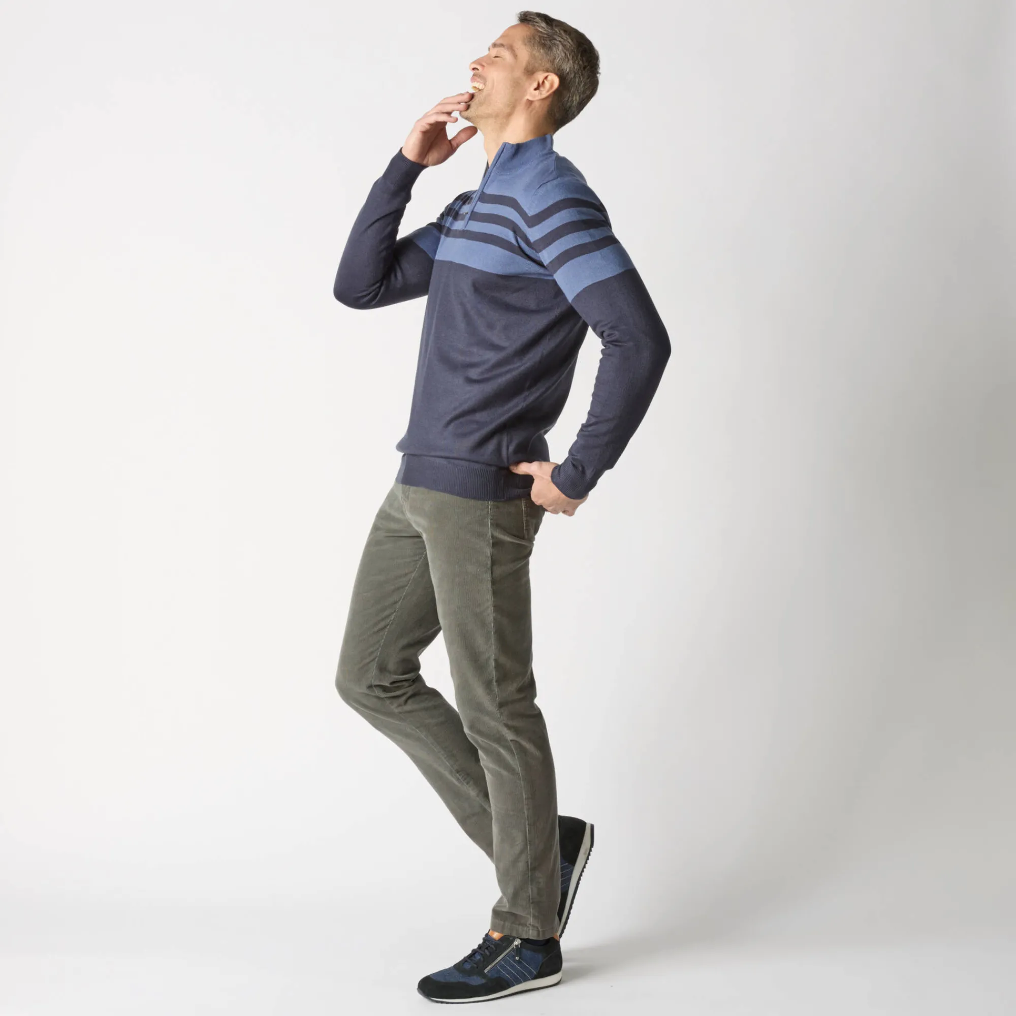 Trui En Vest<Blancheporte Gestreepte trui met opstaande kraag, kasjmiertouch marine / blauw