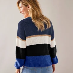 Trui En Vest<Blancheporte Gestreepte trui met ronde hals, mohairtouch marine / ecru