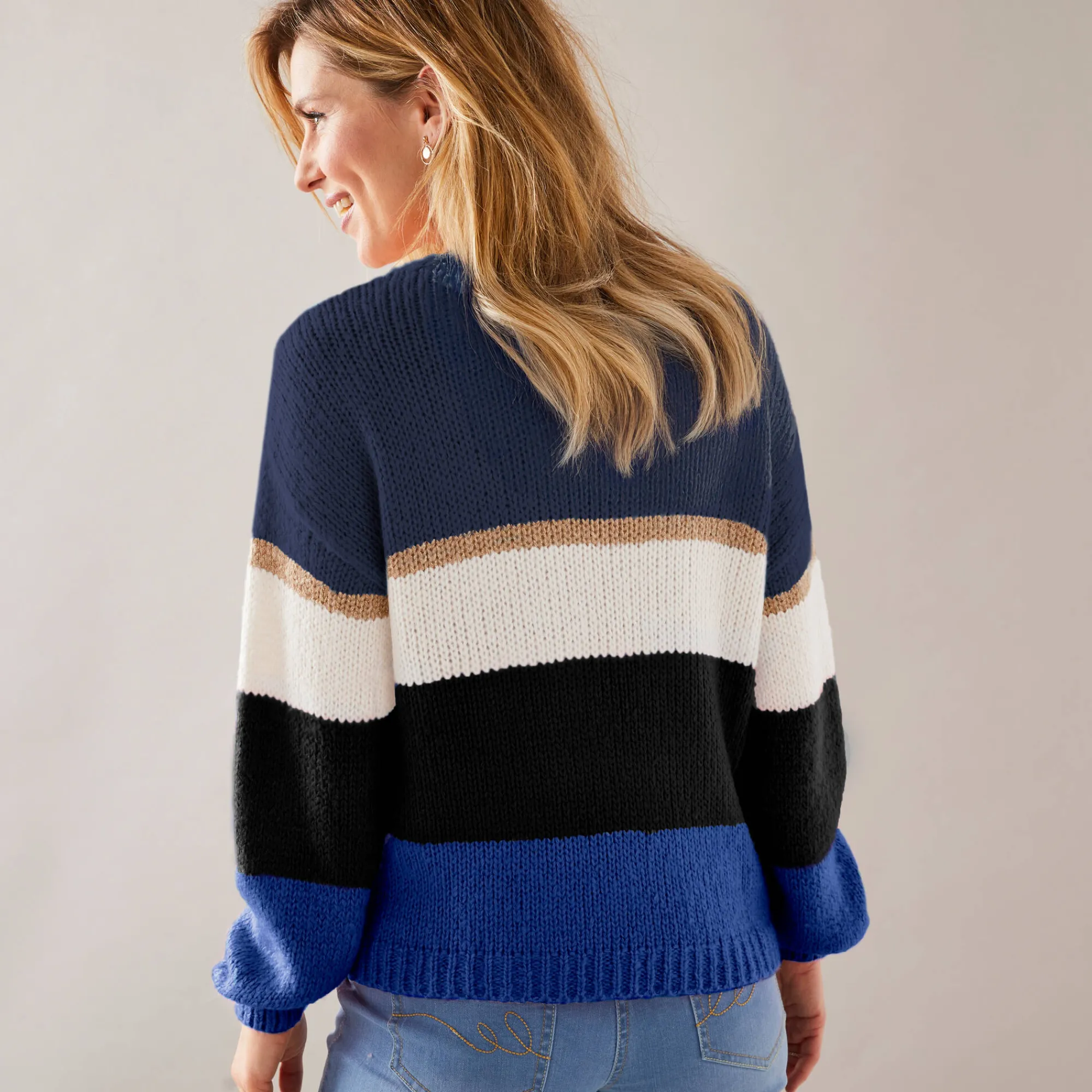 Trui En Vest<Blancheporte Gestreepte trui met ronde hals, mohairtouch marine / ecru