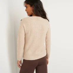 Trui En Vest<Blancheporte Gestreepte trui met V-hals - mohairtouch beige / chocolade