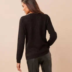 Trui En Vest<Blancheporte Gestreepte trui met V-hals - mohairtouch zwart / wit