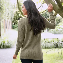 Trui En Vest<Blancheporte Gestreepte trui met V-hals - mohairtouch kaki / zwart