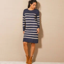 Jurk<Blancheporte Gestreepte trui-jurk in marinestijl marine / goudkleurig