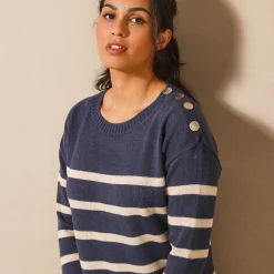 Jurk<Blancheporte Gestreepte trui-jurk in marinestijl marine / goudkleurig