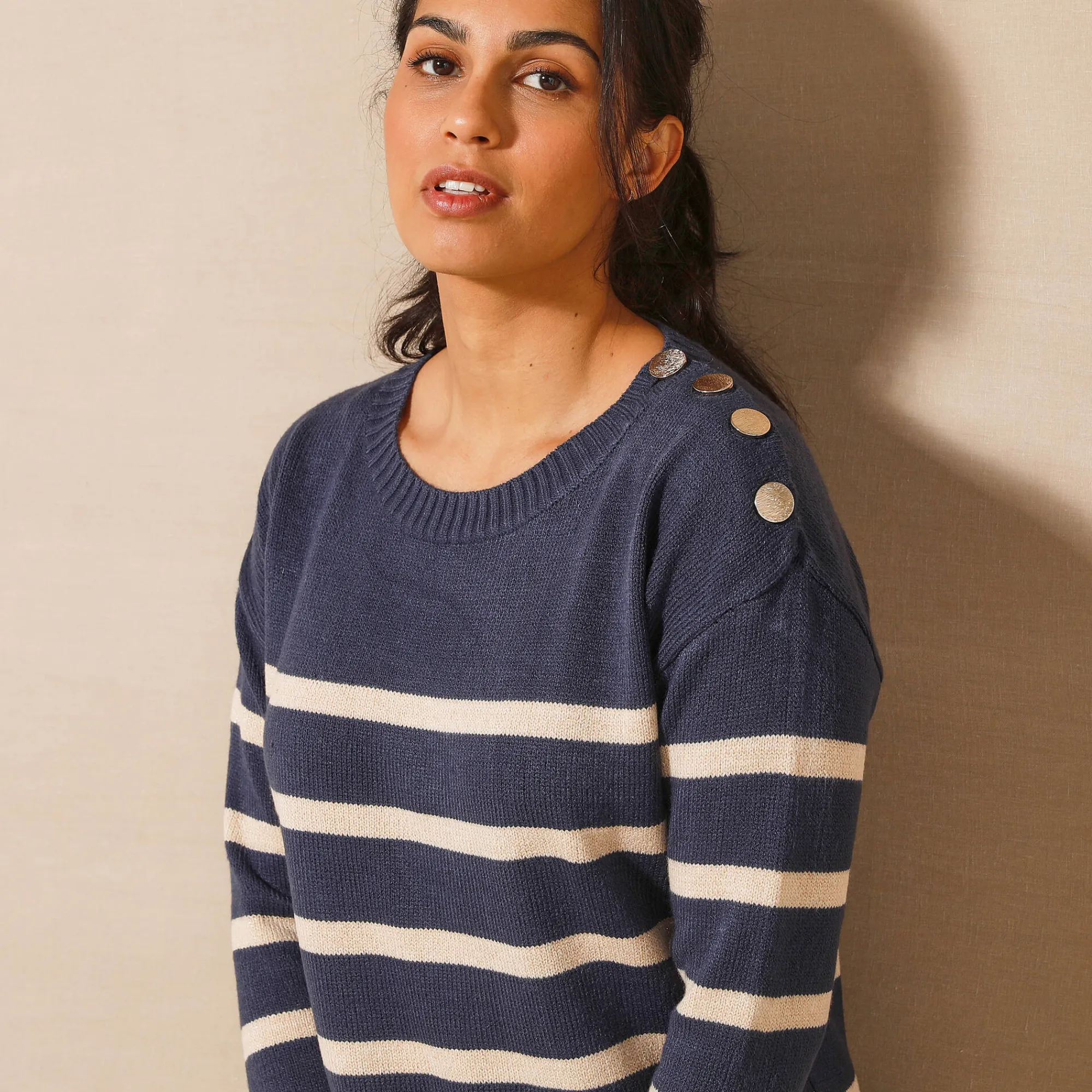 Jurk<Blancheporte Gestreepte trui-jurk in marinestijl marine / goudkleurig