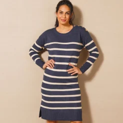 Jurk<Blancheporte Gestreepte trui-jurk in marinestijl marine / goudkleurig