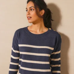 Jurk<Blancheporte Gestreepte trui-jurk in marinestijl marine / goudkleurig