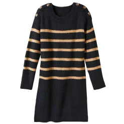 Jurk<Blancheporte Gestreepte trui-jurk met lange mouwen, knopen aan de schouders marine / taupe